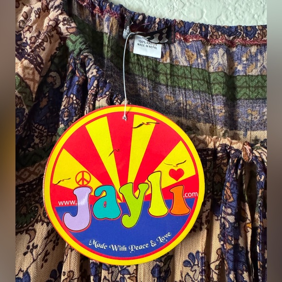 Jayli Artisan made Navy and Tan Paisley BoHo Hippie Dress - Picture 3 of 6